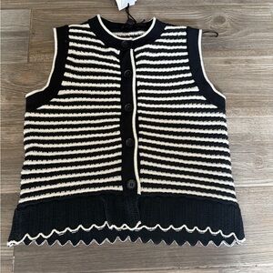 Zara Black & White Striped Knit Vest